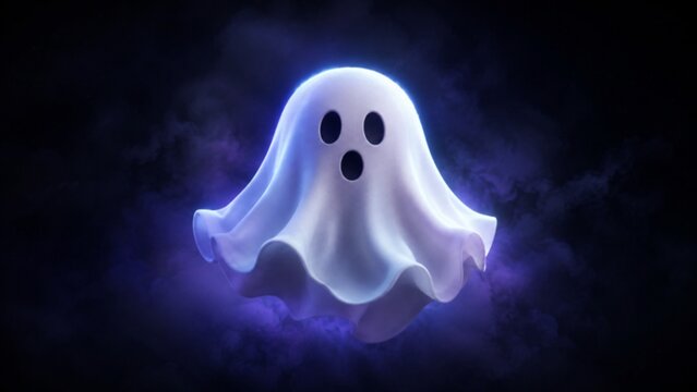 Glowing White Ghost Floating in Purple Smoke on Halloween Night