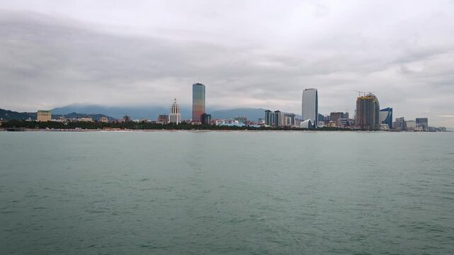 Batumi Skyline View from Black Sea Featuring Alphabetic Tower and Modern Skyscrapers