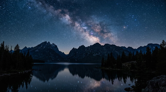 Milky Way Galaxy Over Mountain Lake at Night
