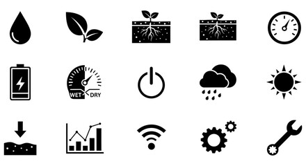 Naklejka premium Set of black agriculture and technology vector icons for mobile applications and modern web design projects