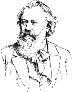 Johannes Brahms German Composer, Pianist, and Master of Romantic Classical Music Hand-Drawn Ink Vector Portrait Illustration Isolated on Transparent Background
