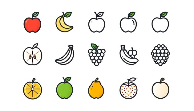 Colorful fruits and vegetables vector illustration set.