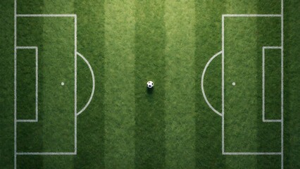 Naklejka premium Minimalist soccer field with lone ball under dramatic overhead lighting for modern sports branding