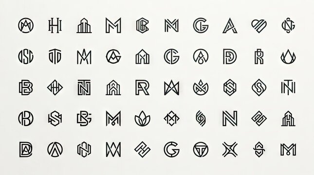 Collection of minimalist black geometric letter and symbol logos.
