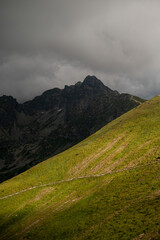 Sunlight on green hill before mountain storm © Cavan