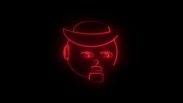 Glowing red neon devil emoji face with horns