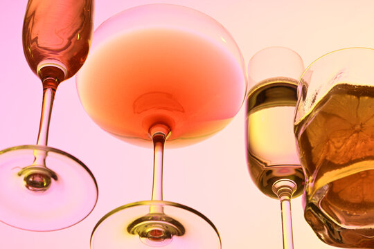 A collection of colorful cocktails from below