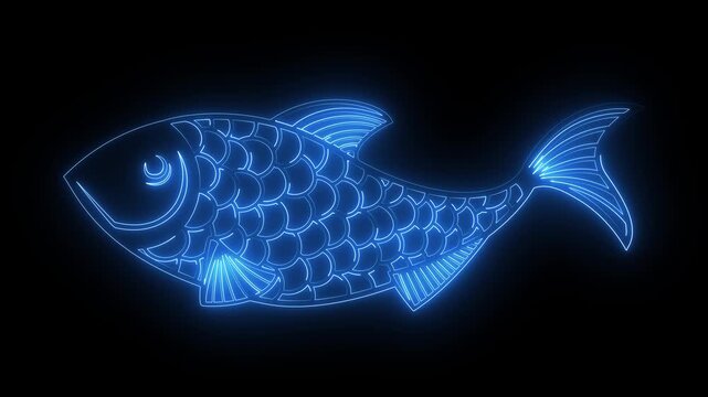 Glowing blue fish illustration on dark background