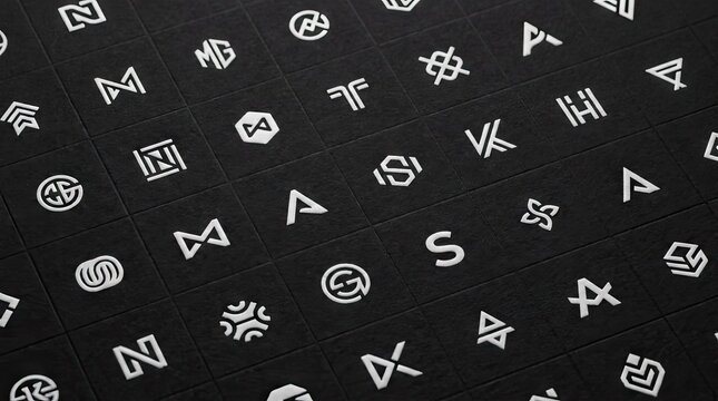 White logo marks pattern on dark surface
