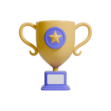 3D render victory trophy cup decorated with a star for award and achievement icon