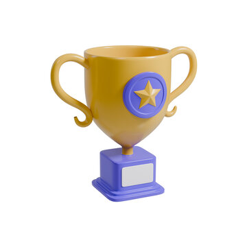 3D illustration render of a victory trophy cup decorated with a star for award and achievement concepts