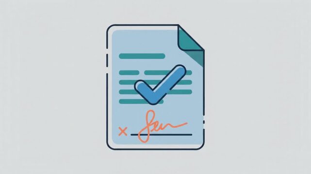 Animated document form getting signed and approved with a check mark symbol
