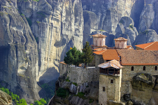 The Great Meteoron Monastery, perched atop a towering rock formation in Meteora, Greece.