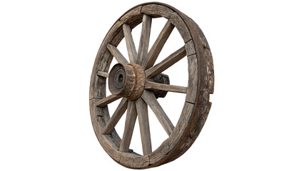 Old vintage wooden wagon wheel from cart isolated on transparent background © Hanna
