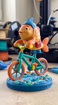 Cute fish riding a bicycle 3d toy figurine