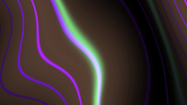 Abstract 1080p Motion Graphics Featuring Glowing Purple and Green Sinuous Wavy Lines on Dark Backdrop