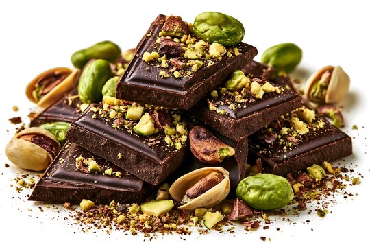 Dark chocolate pieces with pistachios