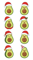 Fototapeta premium Cute Avocado Characters Wearing Santa Hats