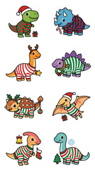 Cute Cartoon Dinosaurs in Christmas Pajamas © ANAK