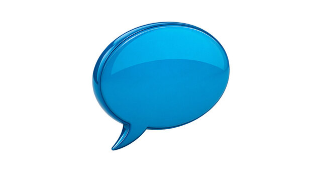 Glossy bright blue round plastic speech bubble icon isolated on transparent background cut out