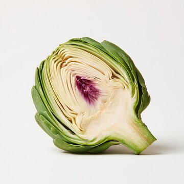 Close-up view of a fresh artichoke cut in half revealing its layered interior