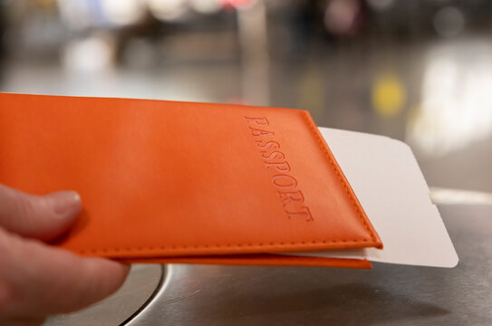 Travel document is shown at airport security check