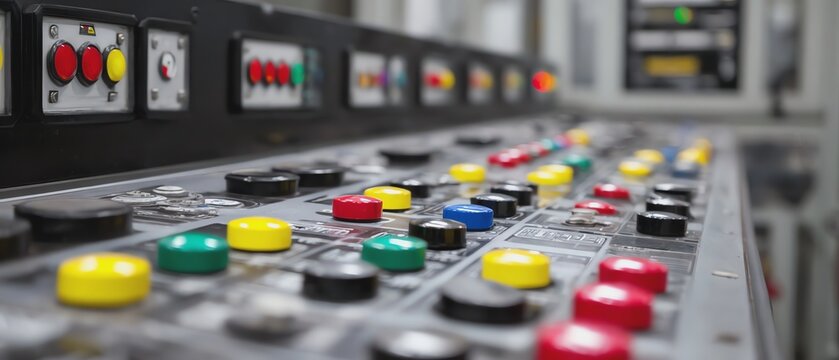 Control panel with colorful buttons and switches.