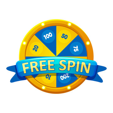 Free spin wheel of fortune badge or lottery icon in golden-blue color on a transparent background