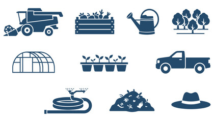 Farming Equipment and Agricultural Icons Set in Flat Vector Design for Rural Concepts Featuring Tractor © MDOhidur