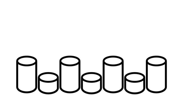 Multiple scattered coin stacks savings wealth animation isolated on white background