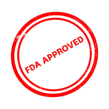 FDA approved red rubber stamp, circular regulatory certification seal, official government compliance mark for food and drug safety