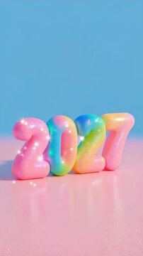 Vertical pastel 2027 New Year animation with elegant colorful numbers on a soft gradient background, ideal for social media, greeting cards, presentations, digital marketing and festive celebrations