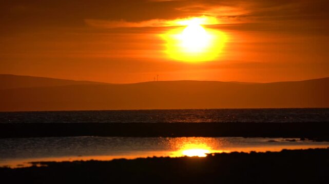 Deep golden sunset on Morecambe bay