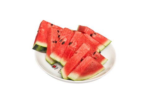 Fresh Sliced Watermelon Wedges on a White Plate Isolated on White Background