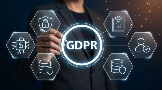 Businessman touching GDPR general data protection regulation concept icons