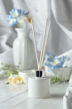 Aromatic scent of reed diffuser white glass bottle.