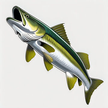 Large green snook fish jumping out of water illustration illustration