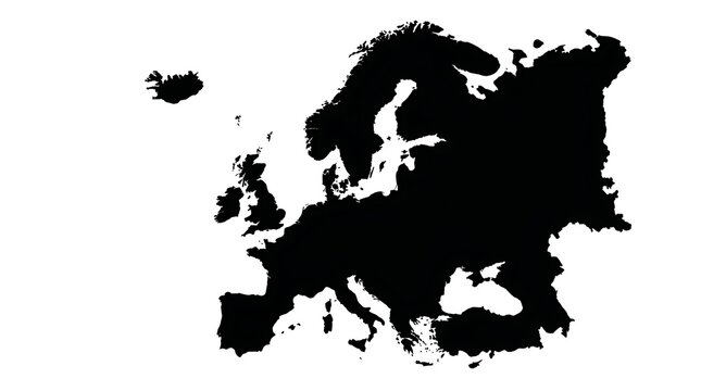 Black Silhouette Map of the European Continent