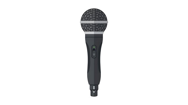 Flat vector illustration of a handheld dynamic microphone