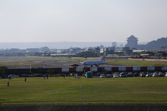 A China Airlines Jet Taxis at Songshan Airport.