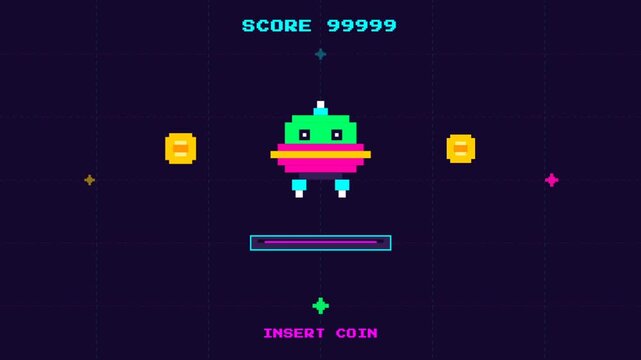 Arcade Space Shooter Retro Pixel Gameplay Montage.