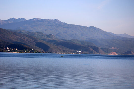 Landscape at Lake Ohrid, is the second largest lake on the Balkan Peninsula and one of the oldest in the world, Albania