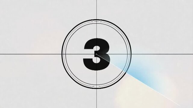 countdown timer, digital circular animation from 5 to 0 seconds on black background. Simple 5-second, 3 Second , reverse countdown timer version included Movies start intro 5 4 3 2 1 0 count down and 