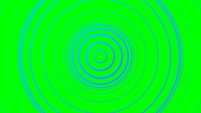 Abstract Blue Concentric Circles and Rippling Rings Animation on a Green Screen Chroma Key Background for Video Production