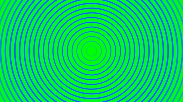 Abstract Hypnotic Concentric Circle Background with Vibrating Blue and Green Rings, Psychedelic Pattern for Modern Visual Art and Motion Graphics