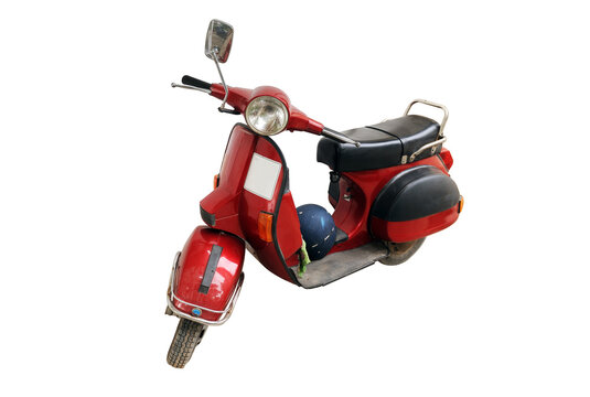Vintage red scooter classic isolated on white background.