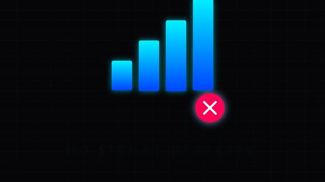 No Signal Detected Interface with Blue Connection Bars and Red Error Cross Icon on Dark Background, Concept for Network Failure and Poor Reception