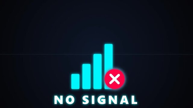 Network Connectivity Issue Illustration with Glowing Blue Signal Bars and No Signal Text on Dark Background