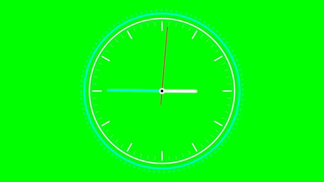 Minimalist Analog Clock Face with Moving Hands on Green Screen Background for Video Editing and Motion Graphics
