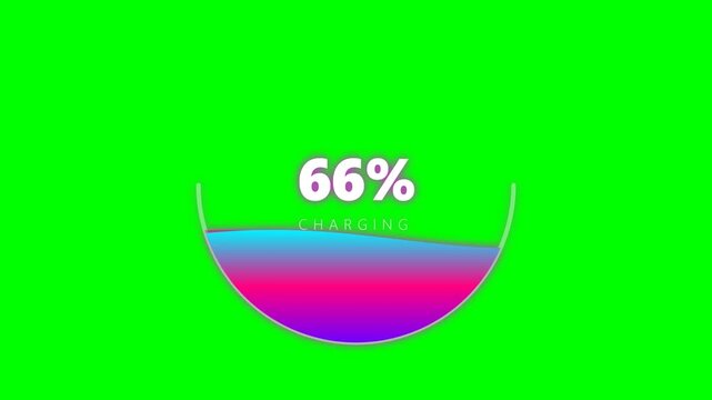 Modern Battery Charging Indicator Showing 75 Percent with Liquid Fill Effect and Colorful Gradient, Isolated on Chroma Key Green Screen Background
